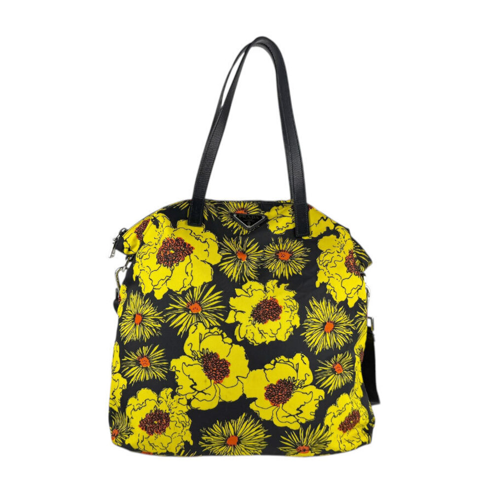 Prada tote bag vibrant yellow floral Flower black